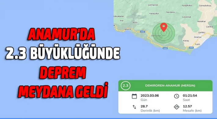 Anamur'da 2,3 Büyüklüğünde Deprem Meydana Geldi